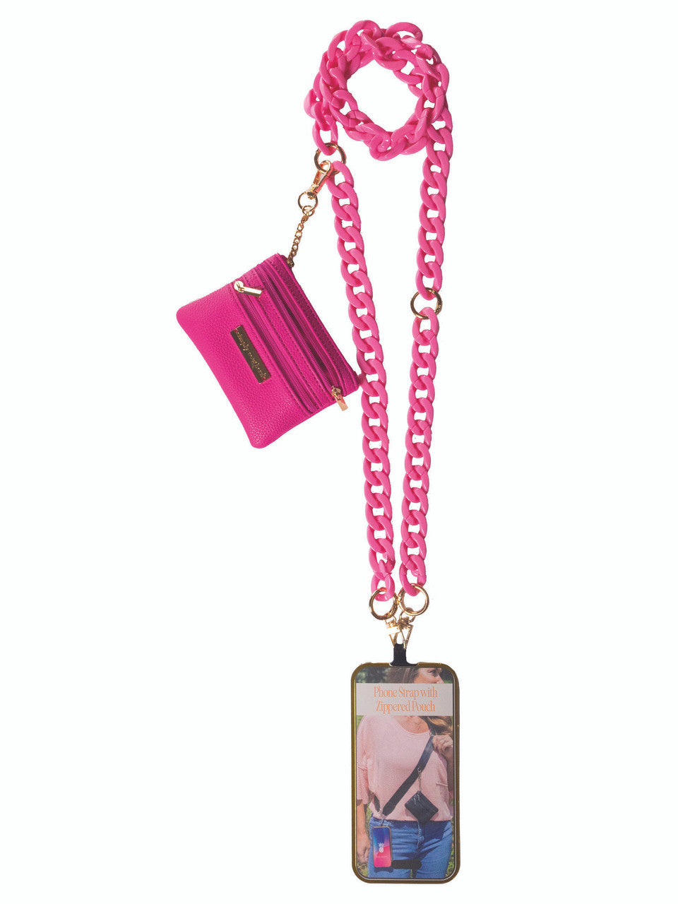 Crossbody Phone Wallet in Chain Link Pink