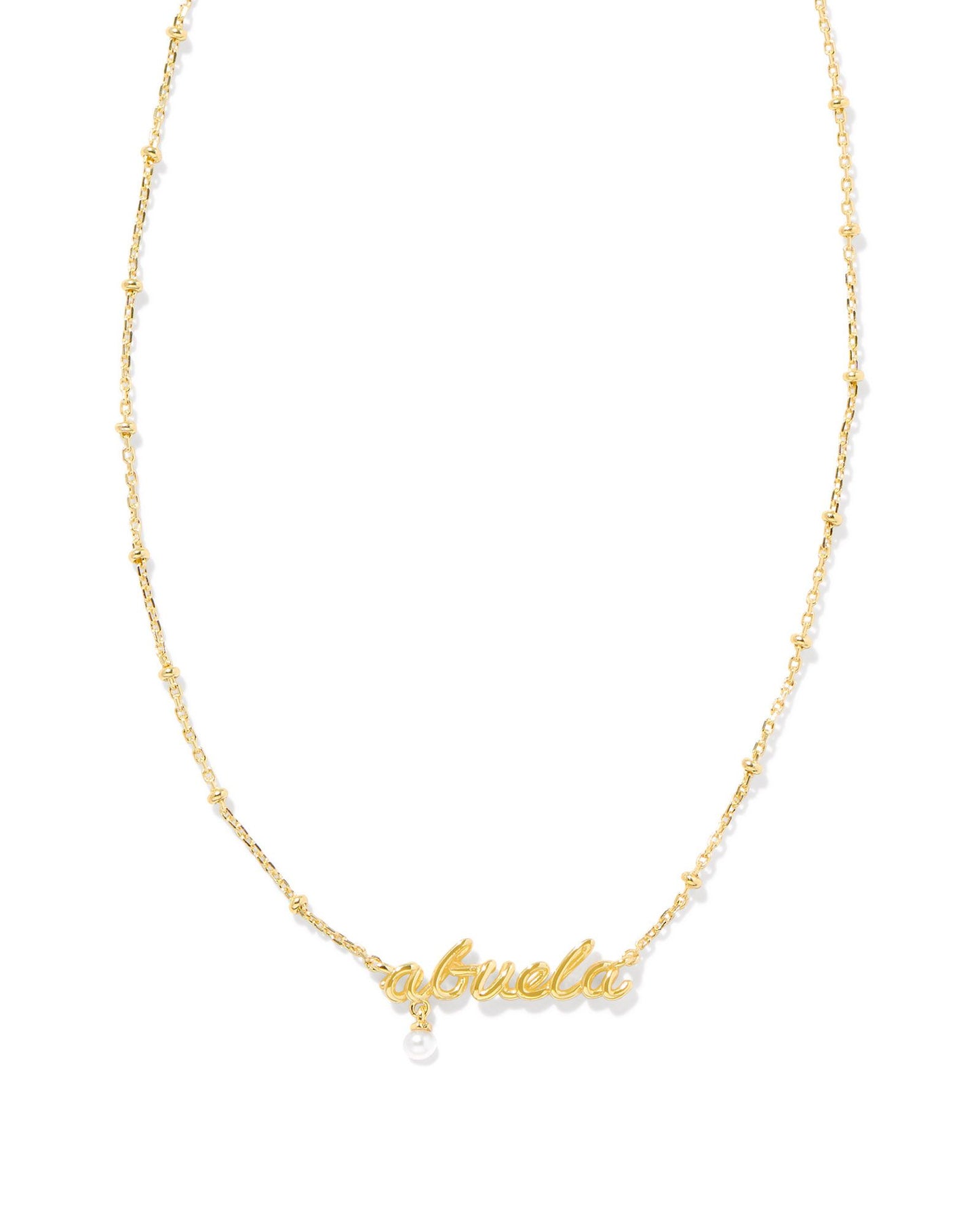 Abuela Script Pendant Necklace in Gold White Pearl