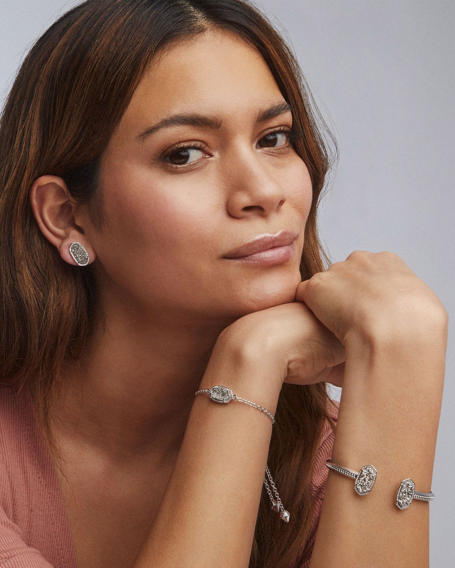 Ellie Silver Stud Earrings in Platinum Drusy