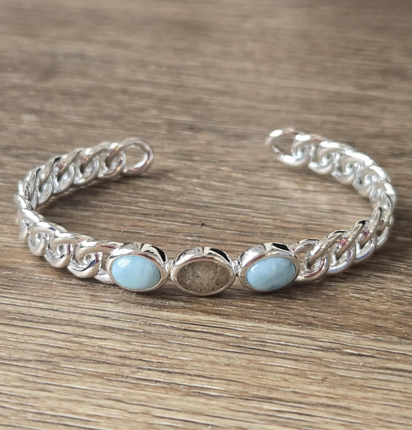 Milan Cuff Bracelet - Larimar & Sand