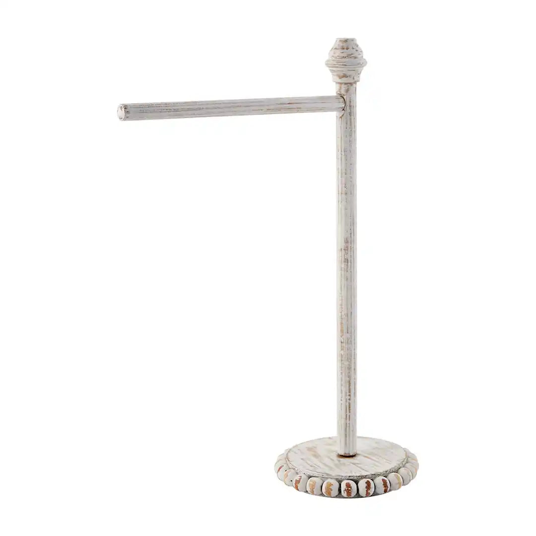 White Wood Beaded Towel Holder
