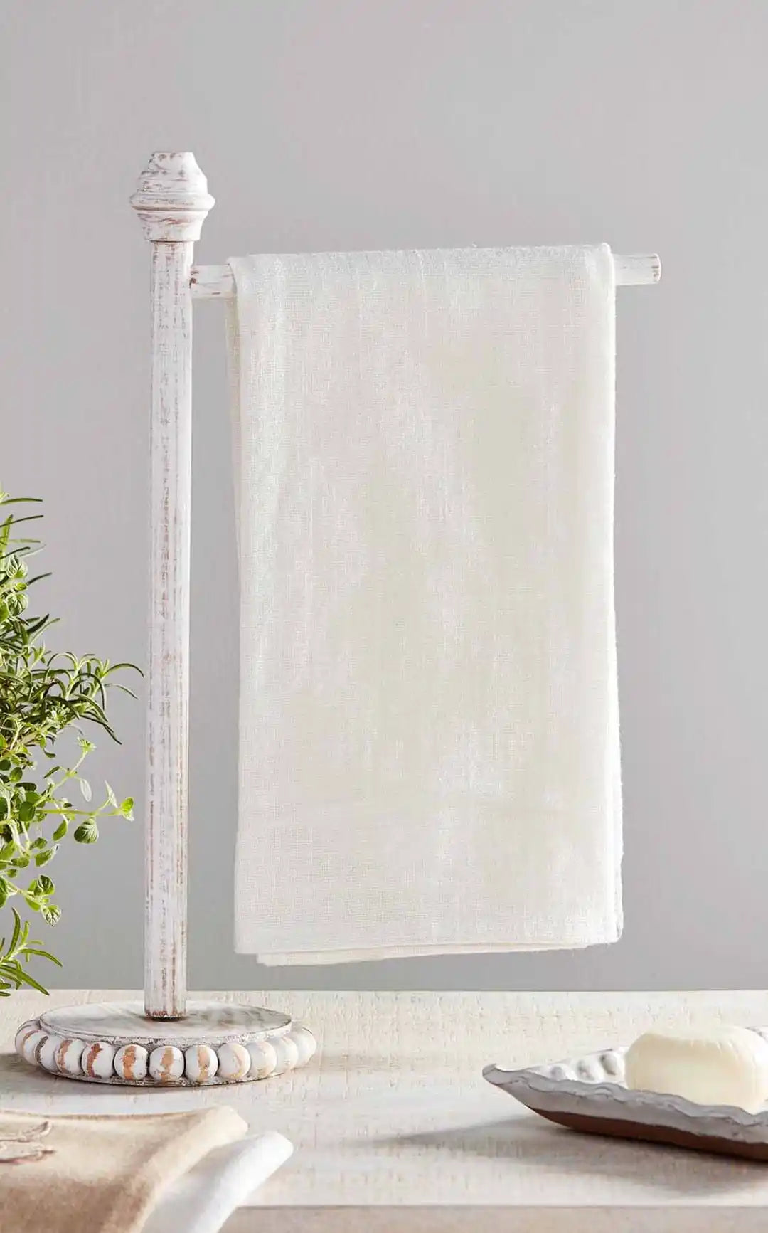 White Wood Beaded Towel Holder