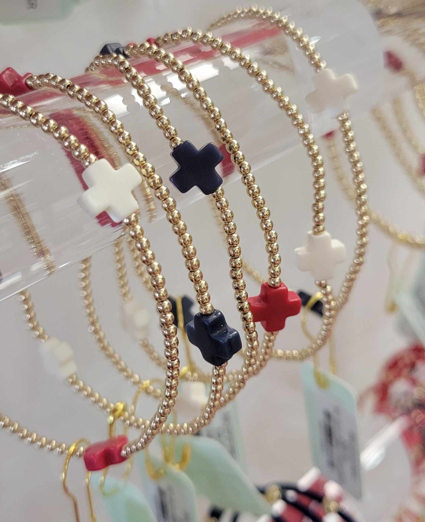 Signature Cross Gold Pattern 2mm Bead Bracelet - Firecracker
