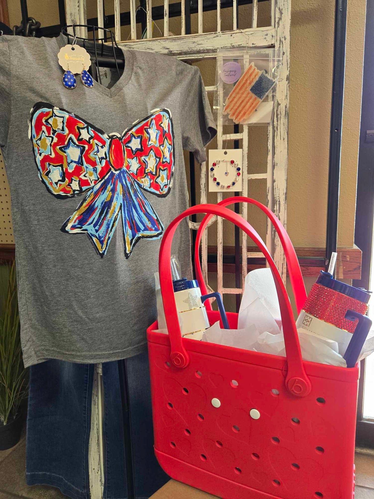 Callie Ann Stelter Patriotic Bow Vneck Tee