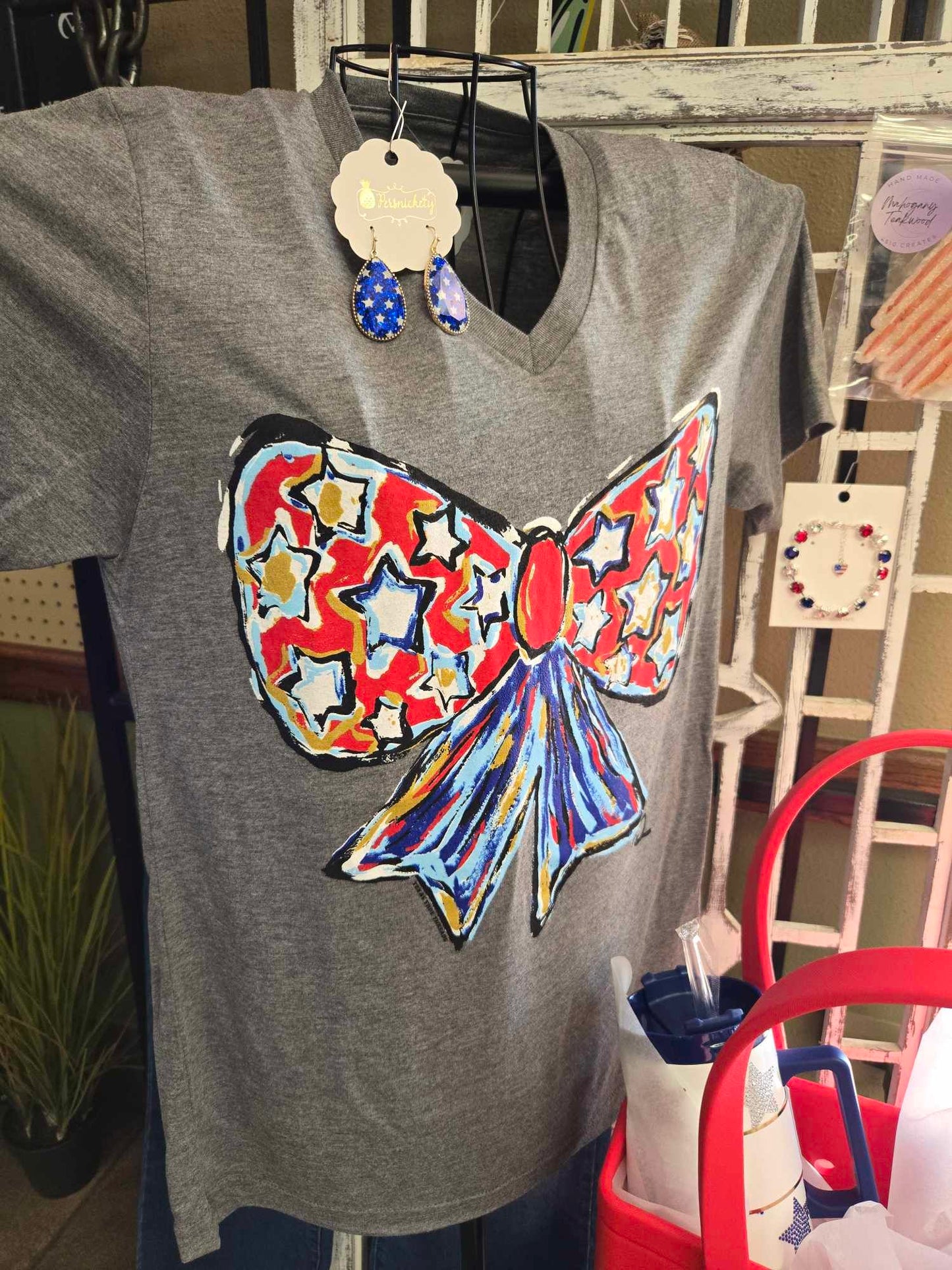 Callie Ann Stelter Patriotic Bow Vneck Tee