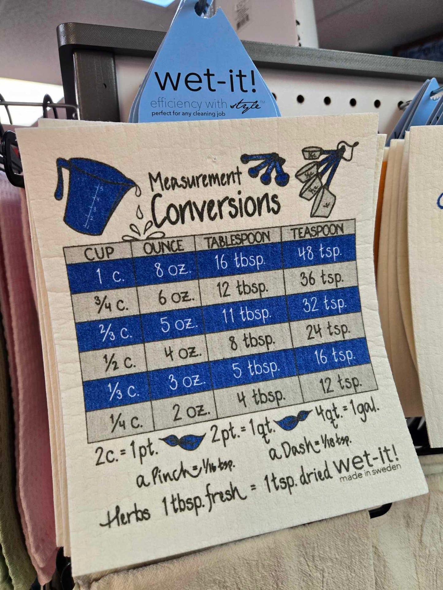 Cooking Measurements Blue Swedish Dishcloth