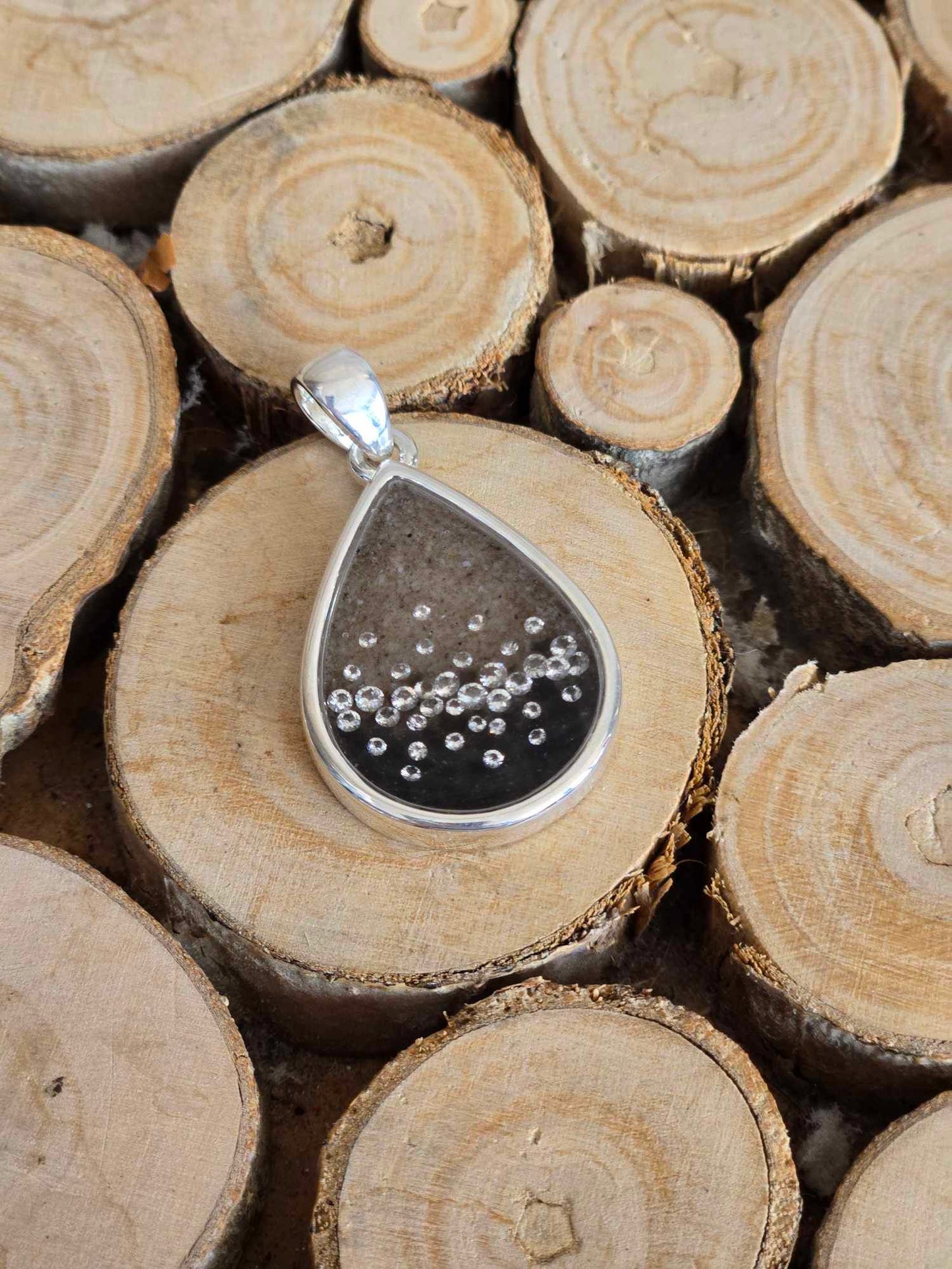 Large Teardrop Pendant - Diamond & Obsidian Gradient