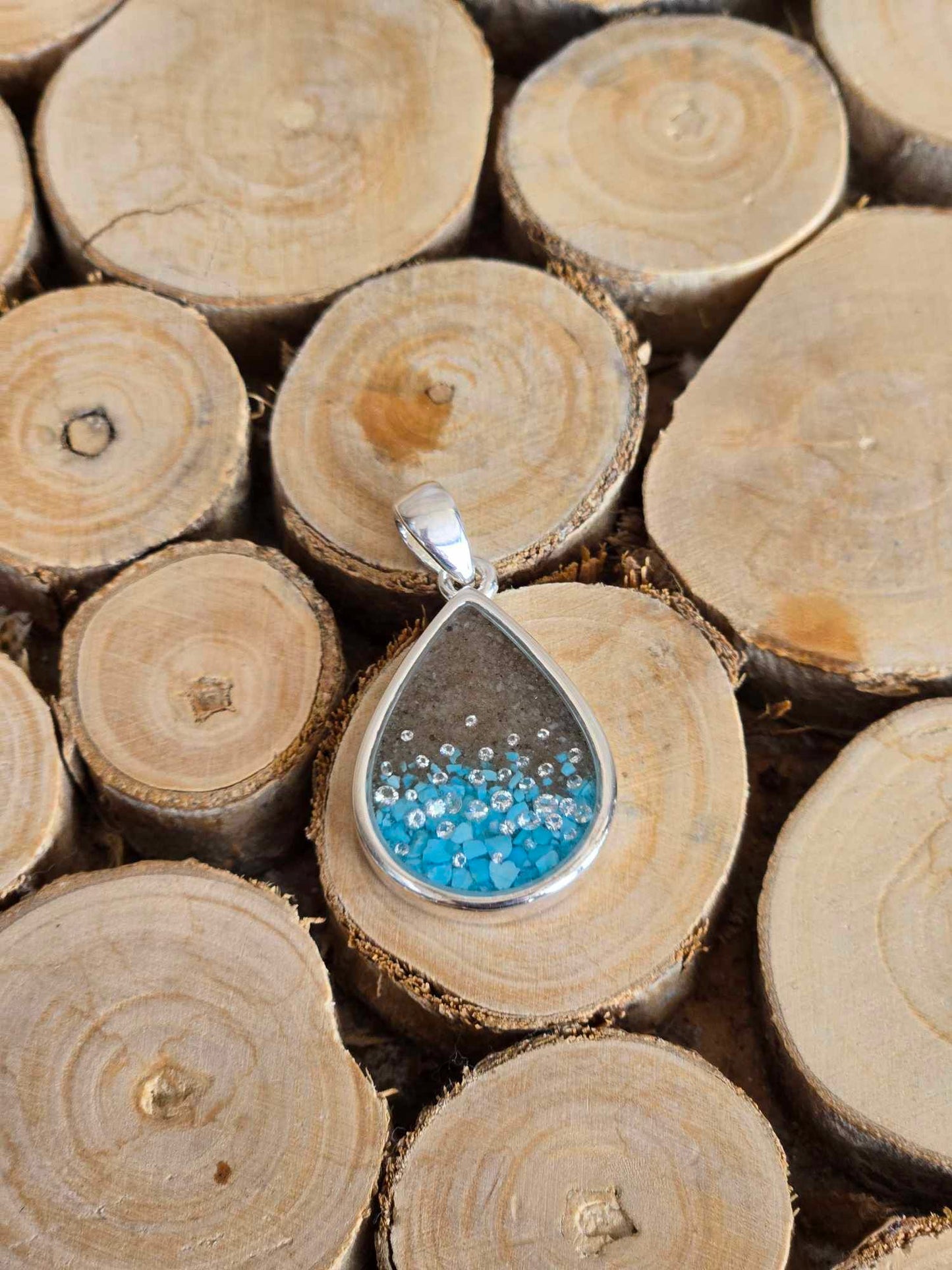 Large Teardrop Pendant - Diamond & Turquoise Gradient