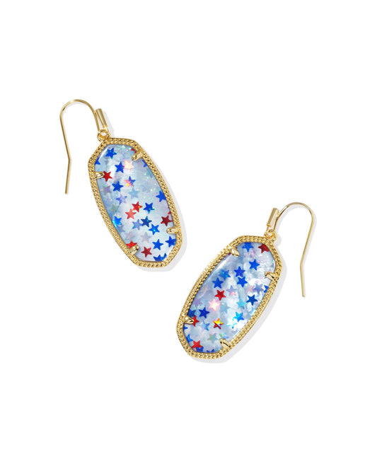 Elle Gold Drop Earrings in Red White Blue Star Illusion