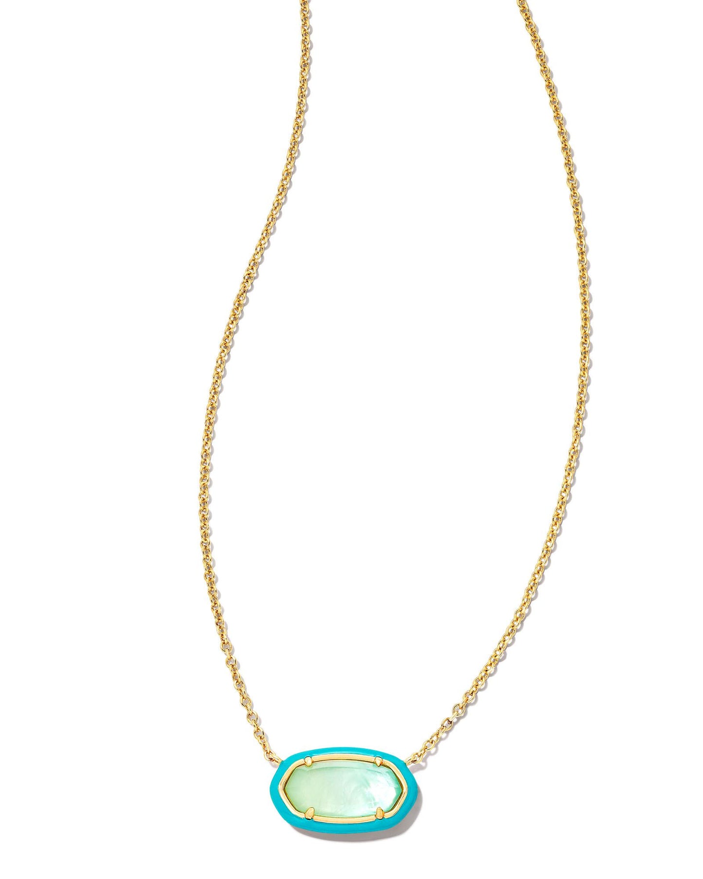 Elisa Gold Enamel Frame Necklace in Sea Green Ombre Illusion