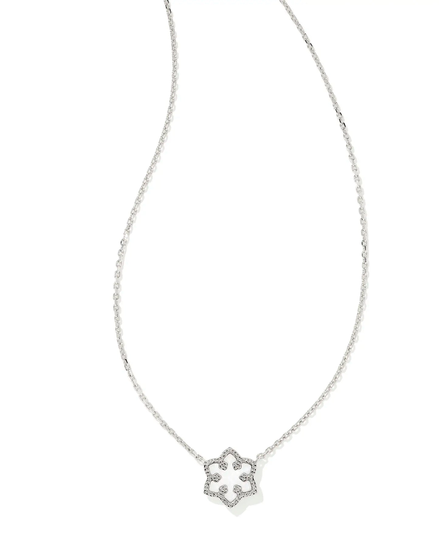 Snowflake Silver Short Pendant Necklace in White Kyocera Opal