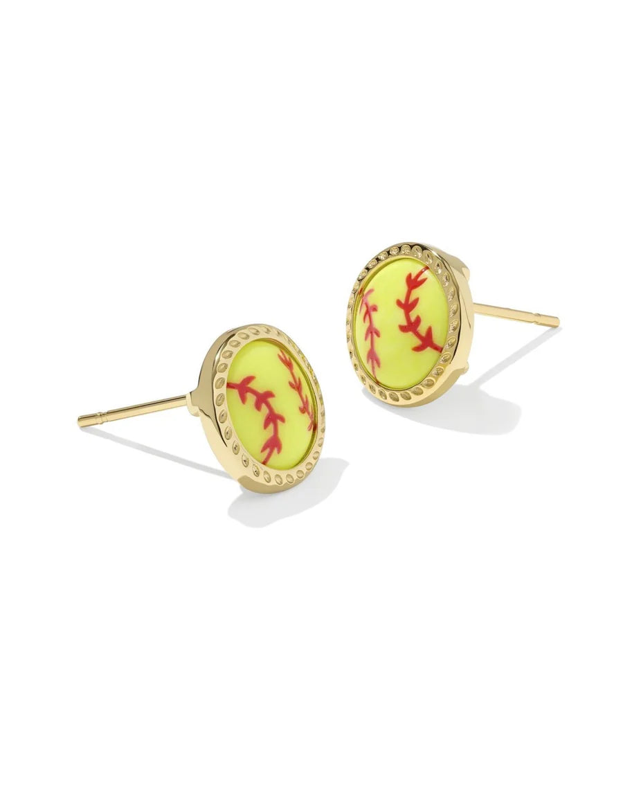 Softball Gold Stud Earrings in Chartreuse Magnesite