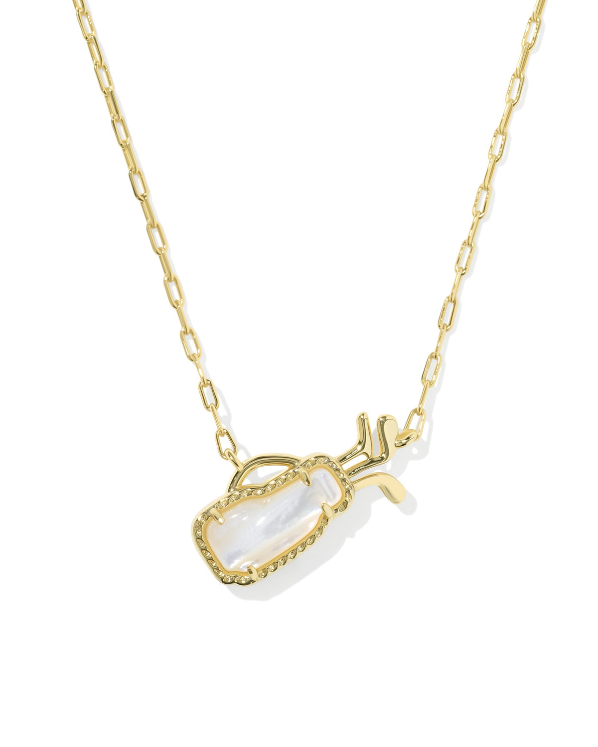 Golf Gold Short Pendant Necklace in Ivory Mother of Pearl
