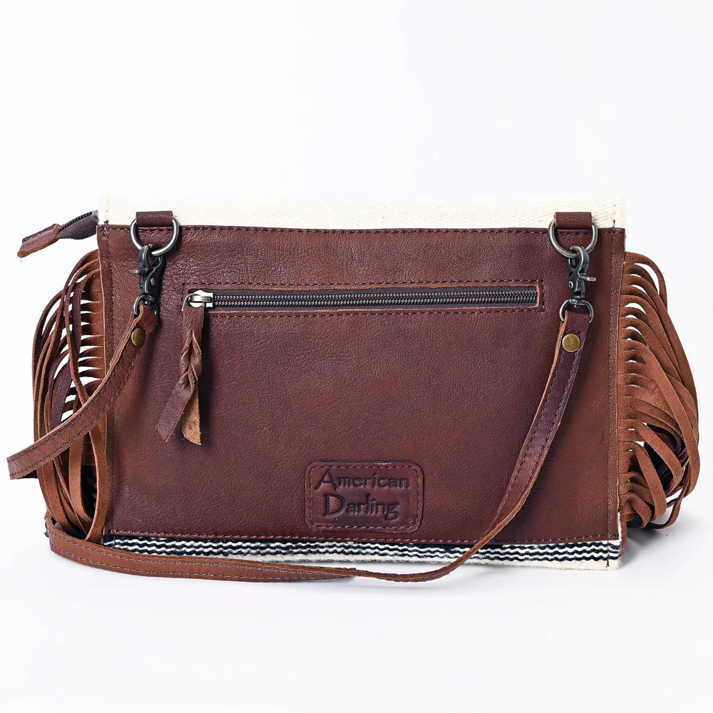 ADBGS178BG - Black and White Aztec Saddle Blanket Crossbody with Fringe