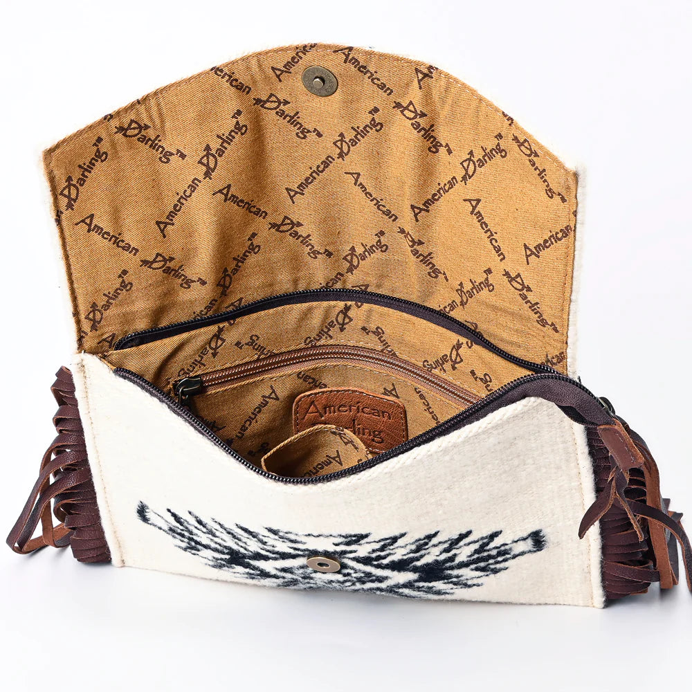 ADBGS178BG - Black and White Aztec Saddle Blanket Crossbody with Fringe