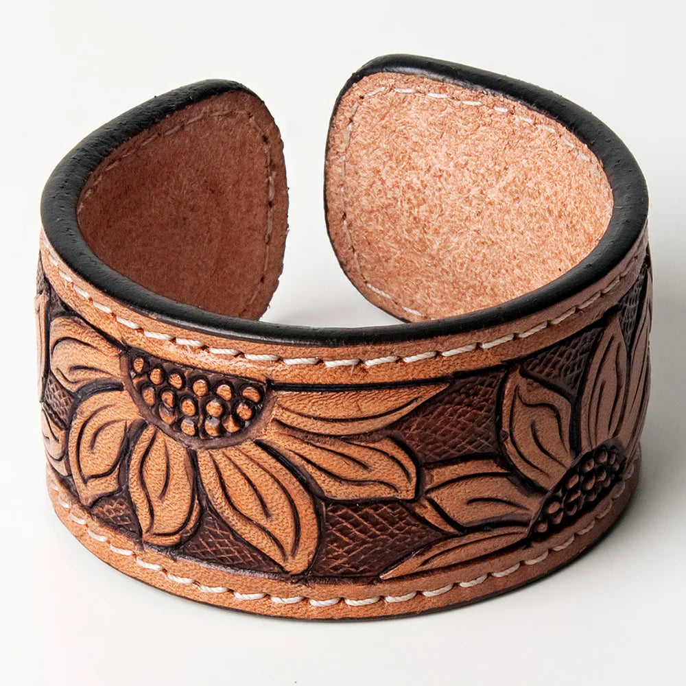 ADBRF156 - Hand tooled carved Genuine Leather Bracelet