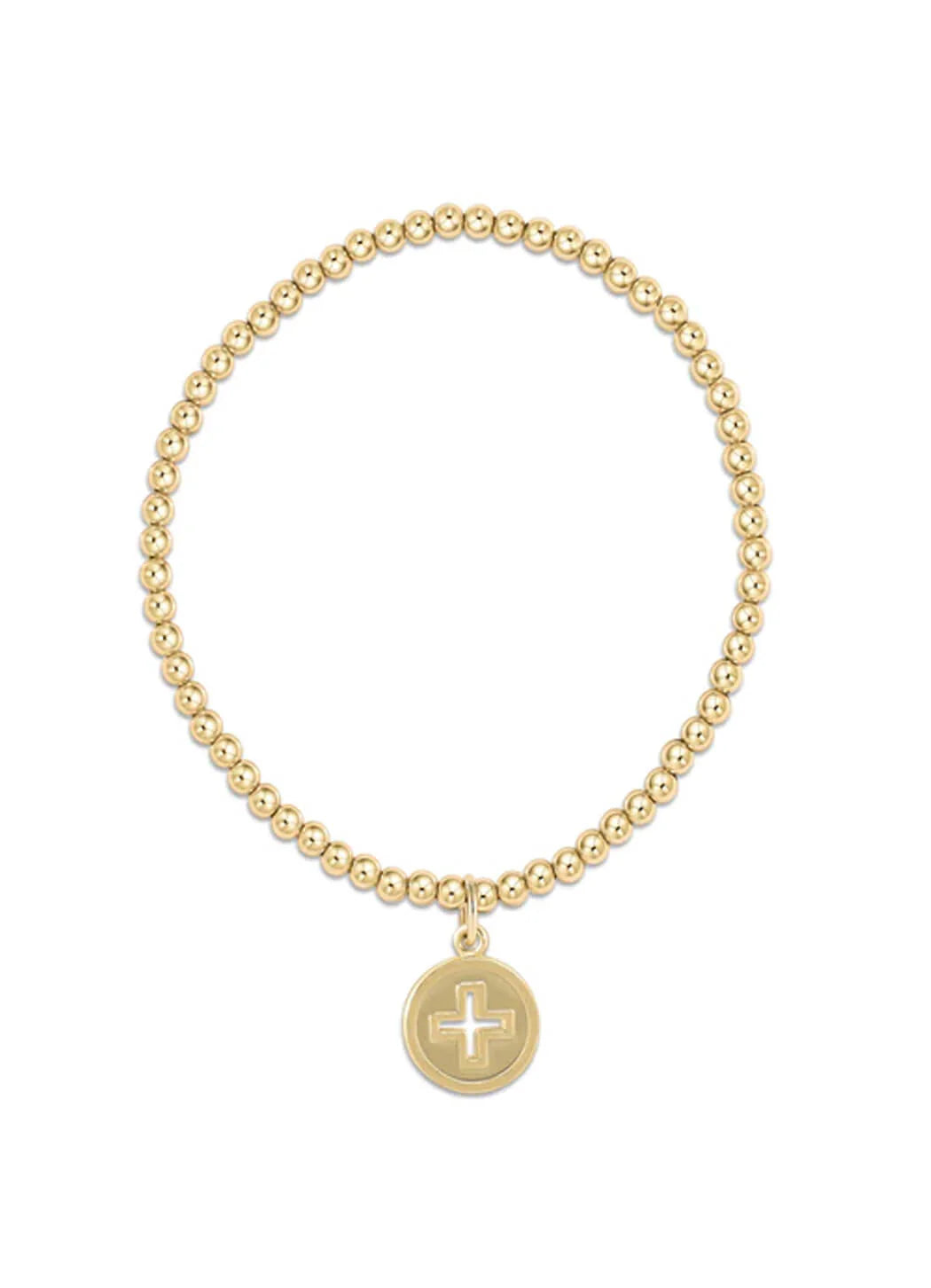 Classic Gold 3mm Bead Bracelet - Signature Cross Gold Disc