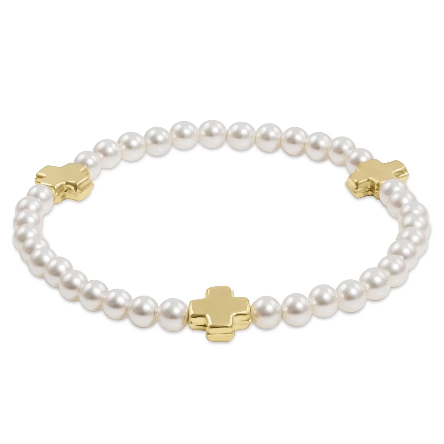 Signature Cross Pearl Pattern 4mm Bead Bracelet - Gold