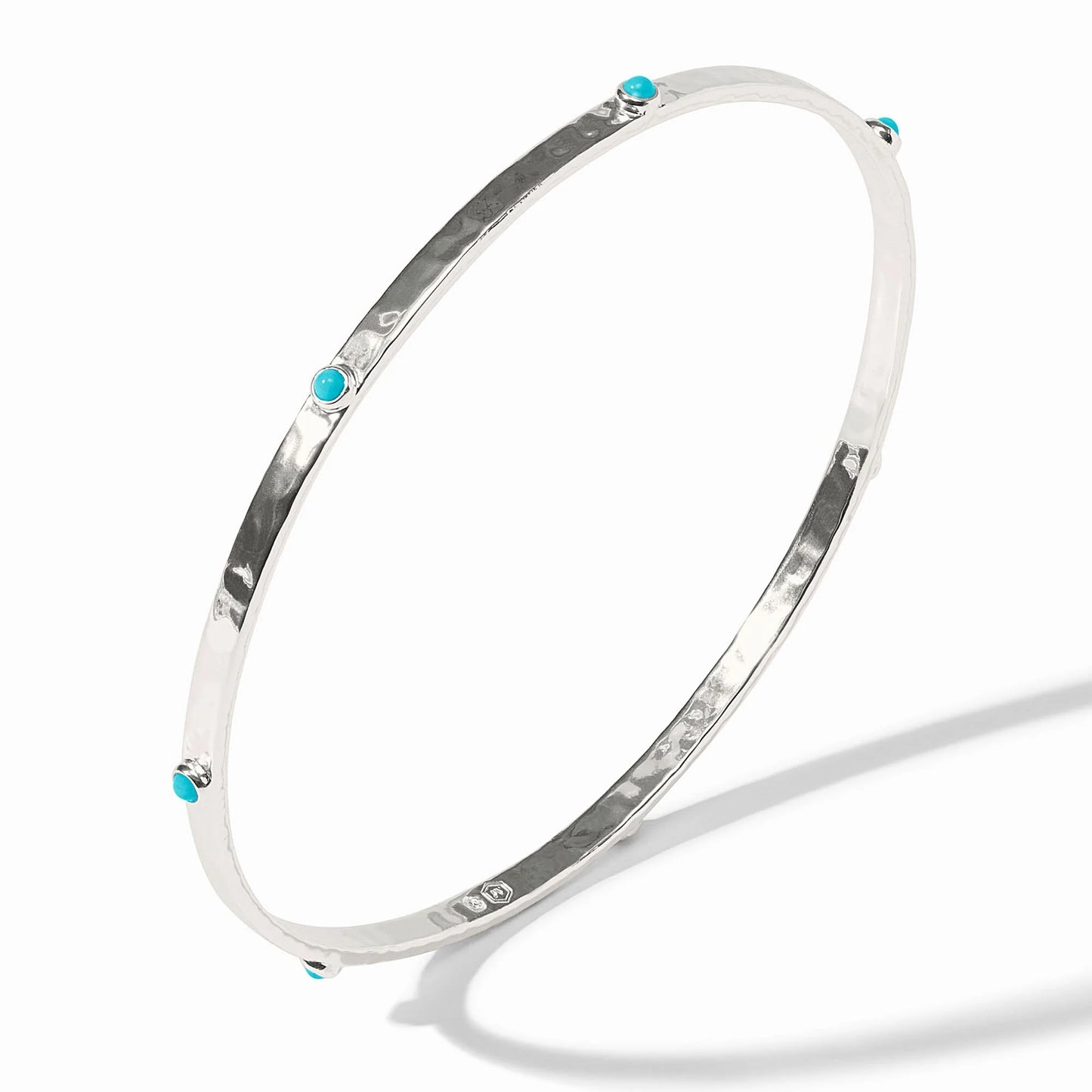 Crescent Stone Silver Bangle - Turquoise Blue