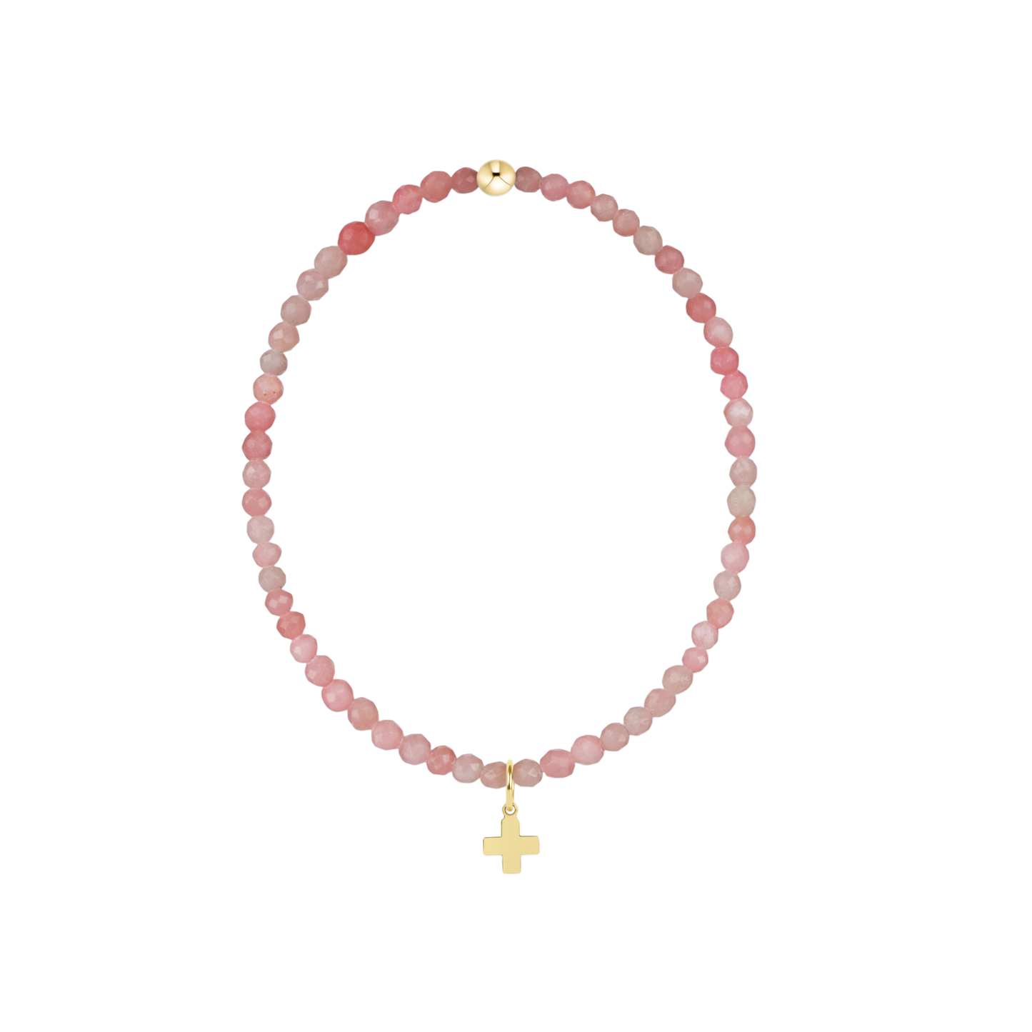 Classic Pink Opal 3mm Bracelet - Signature Cross Gold Charm
