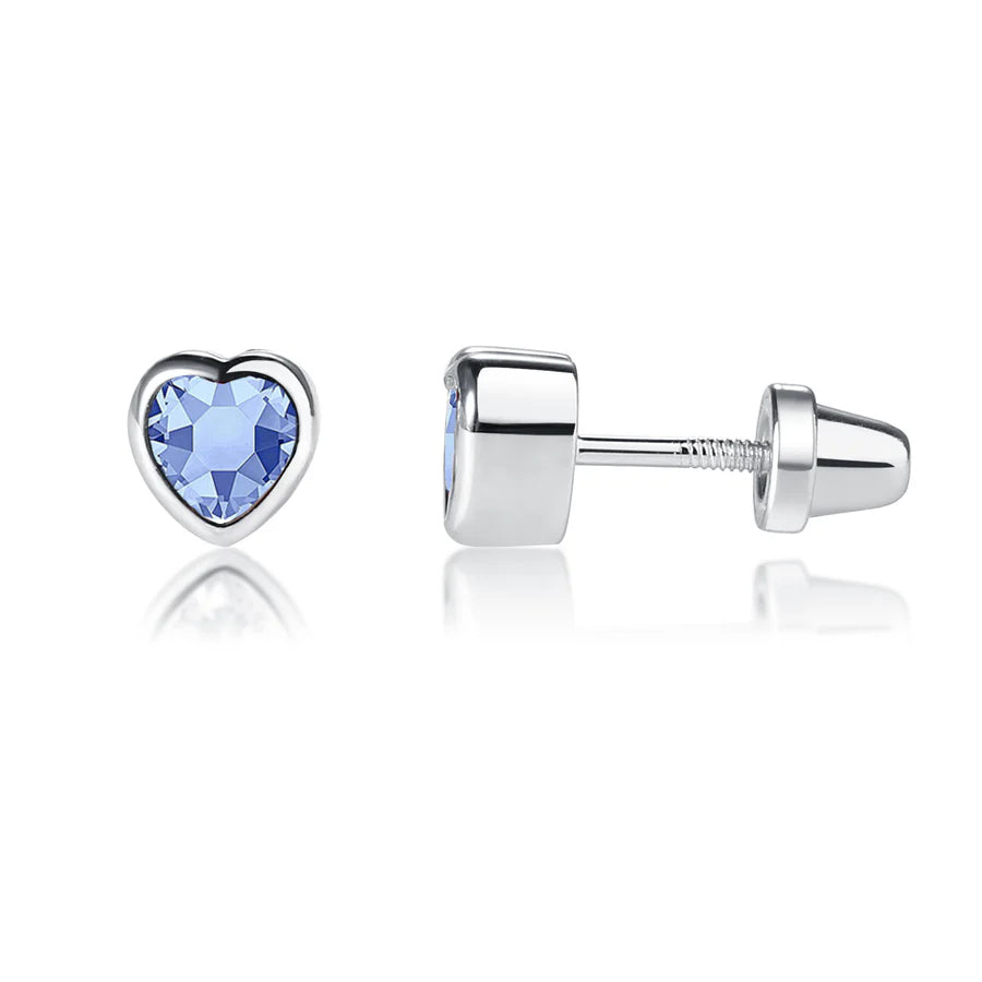 Children's Sterling Silver Birthstone Heart Earrings