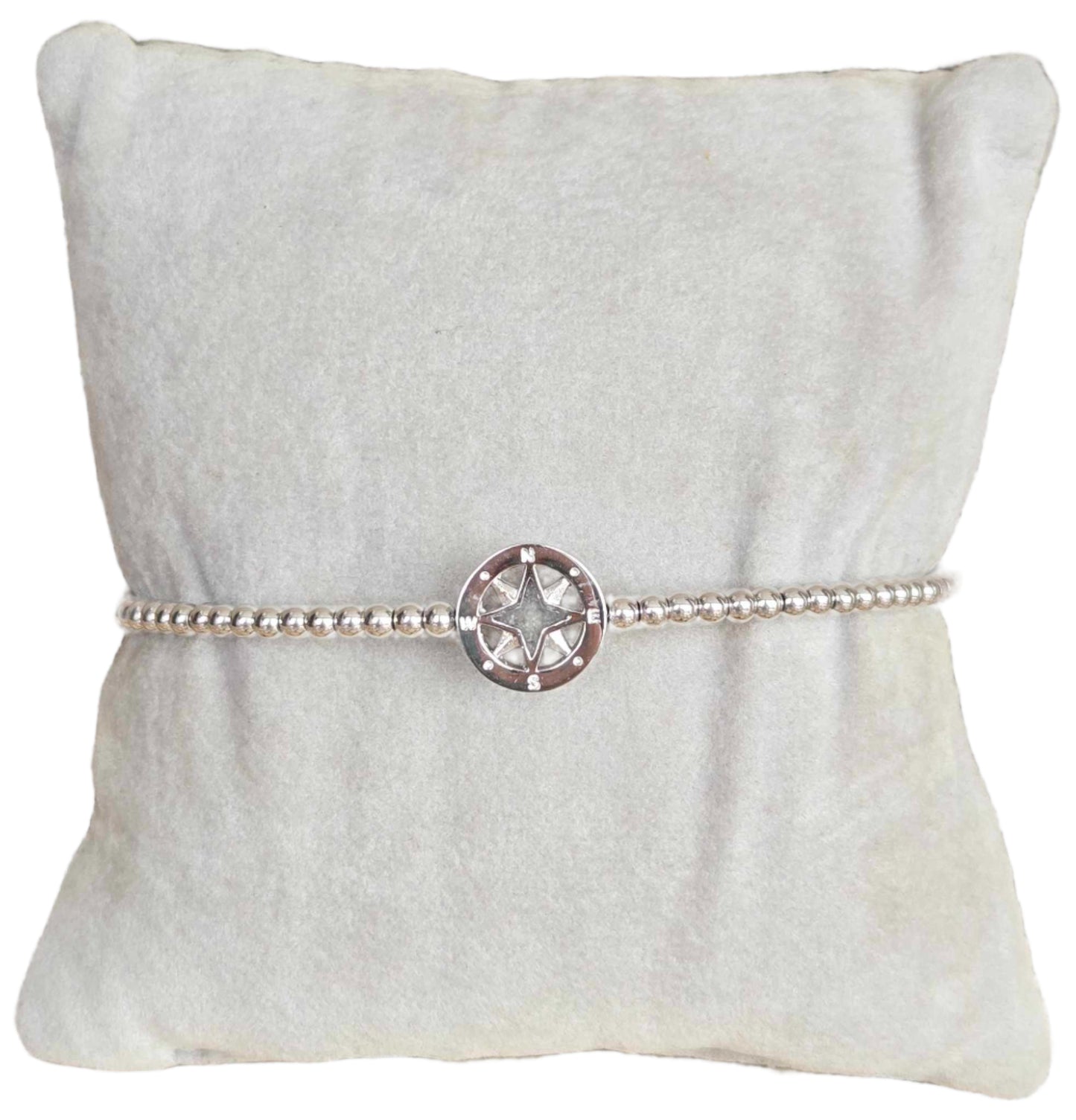 Beaded Cuff Bracelet - Compass - Silver