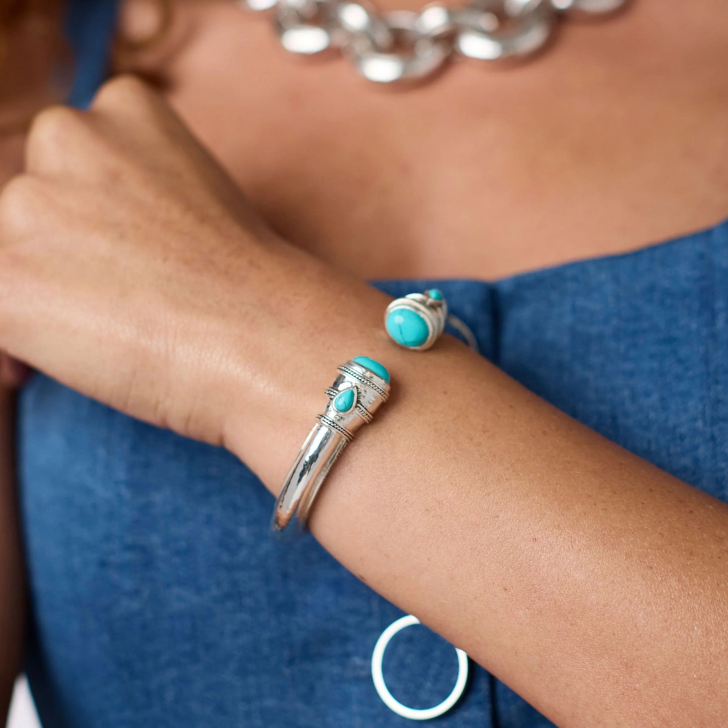 Cannes Silver Demi Cuff - Turquoise Blue