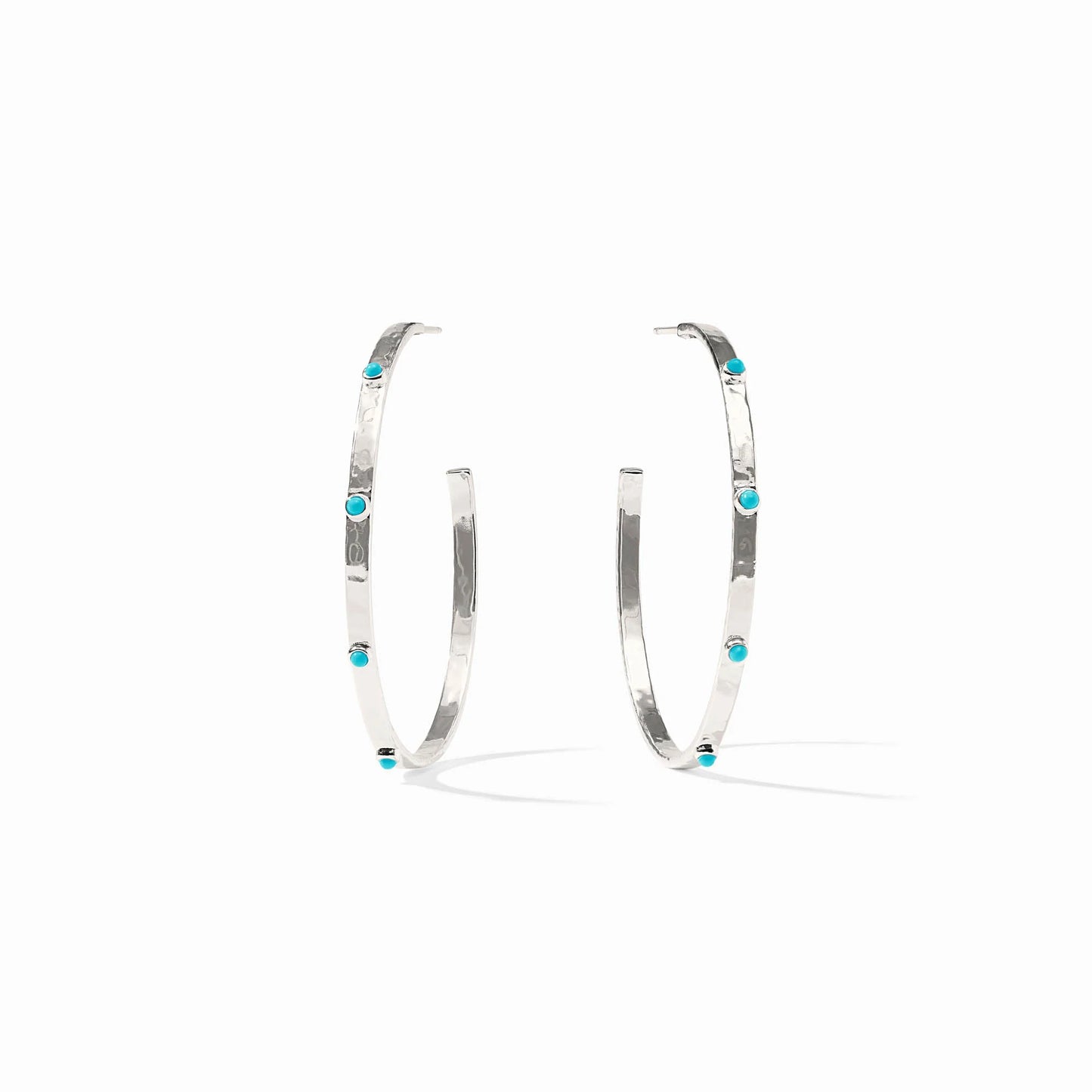 Crescent Stone Silver Hoop - Turquoise Blue