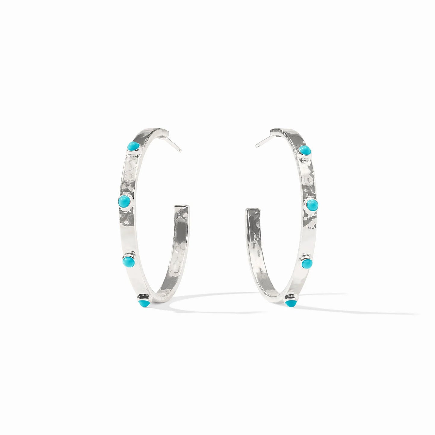 Crescent Stone Silver Hoop - Turquoise Blue