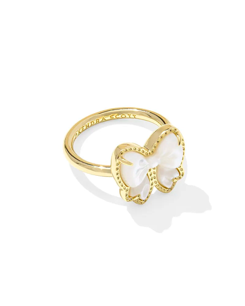 Haley Bow Gold Band Ring in Ivory Mother-of-Pearl