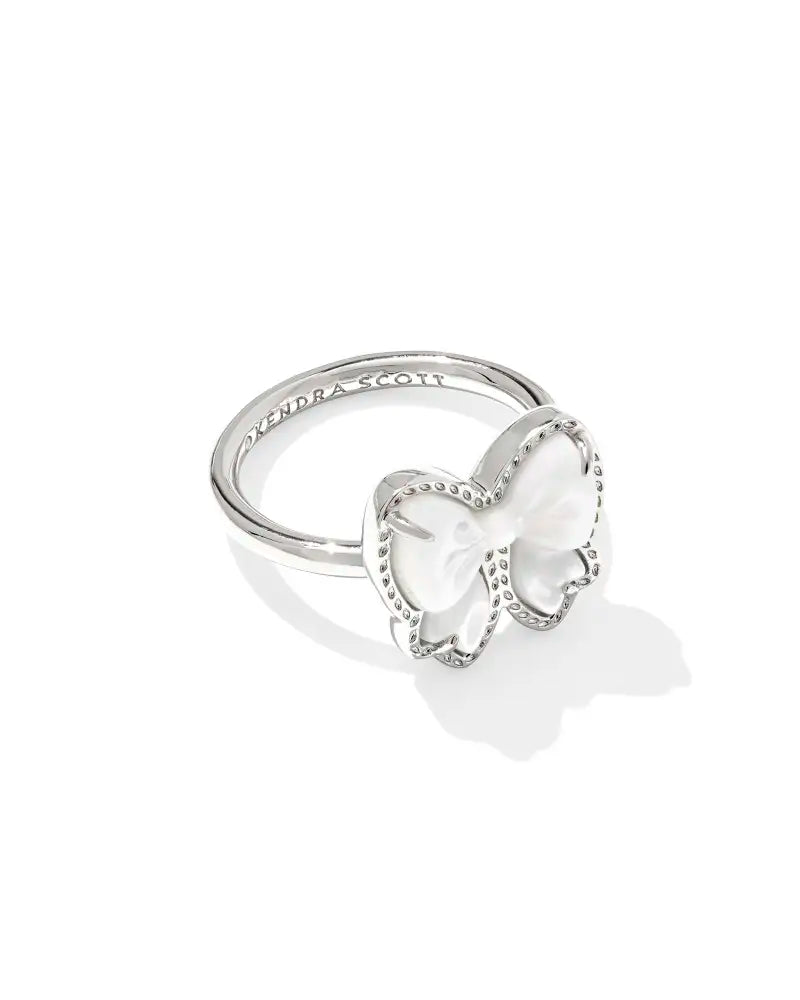 Haley Bow Silver Band Ring in Ivory Mother-of-Pearl
