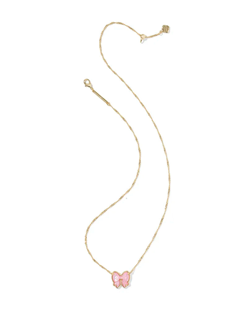 Haley Bow Gold Short Pendant Necklace in Blush Mother-of-Pearl