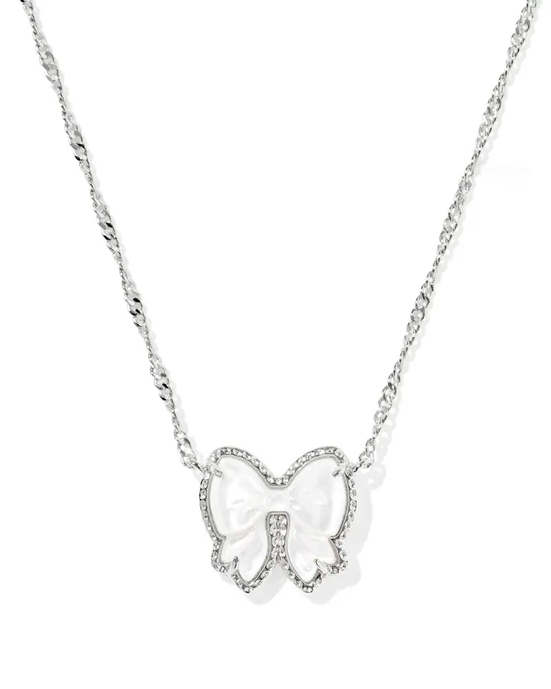 Haley Bow Silver Short Pendant Necklace in Ivory Mother-of-Pearl