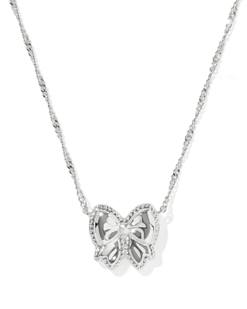 Haley Bow Silver Short Pendant Necklace in Ivory Mother-of-Pearl