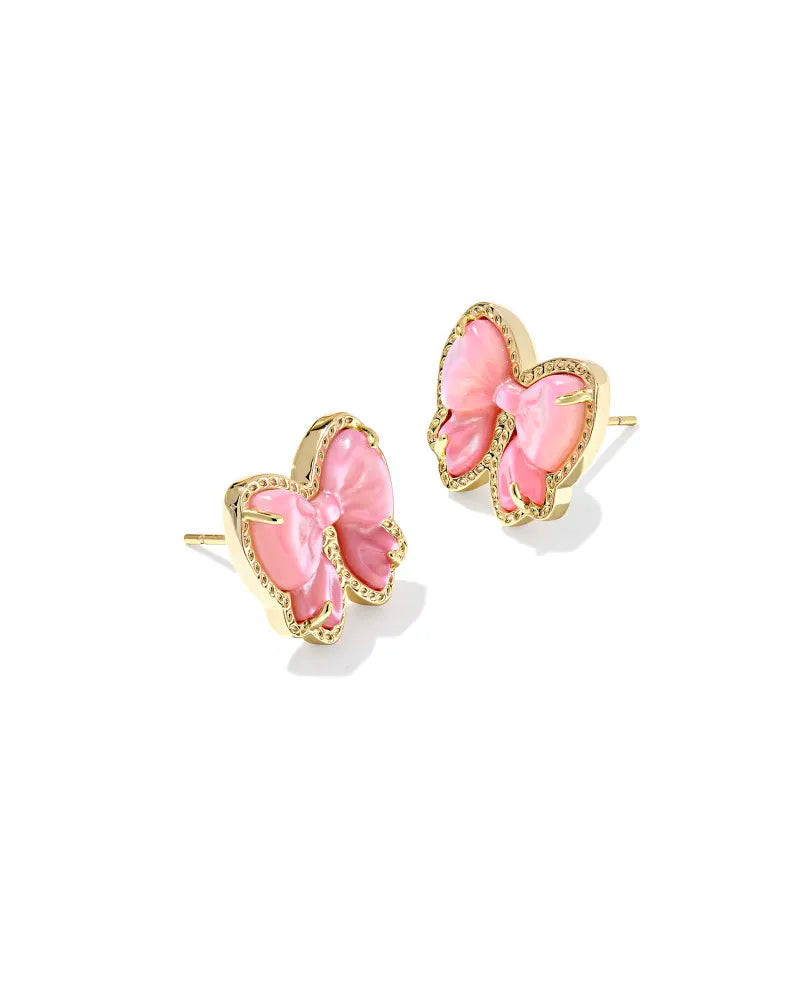 Haley Bow Gold Stud Earrings in Blush Mother-of-Pearl