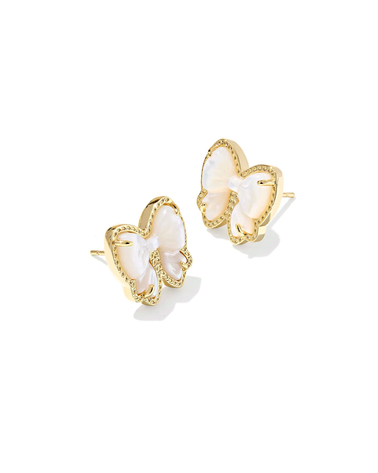Haley Bow Gold Stud Earrings in Ivory Mother-of-Pearl