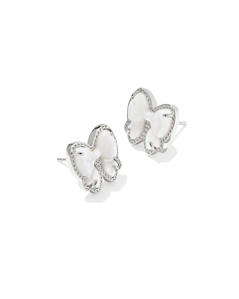 Haley Bow Silver Stud Earrings in Ivory Mother-of-Pearl