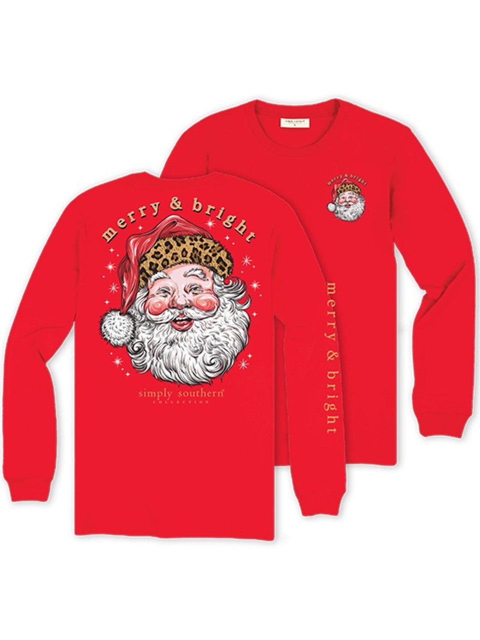 Merry & Bright Leopard Santa Long Sleeve Tee