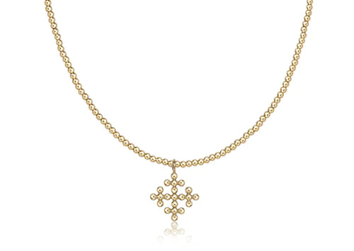 15" Choker Classic Gold 2mm Bead - Classic Beaded Signature Cross Encompass Gold Charm