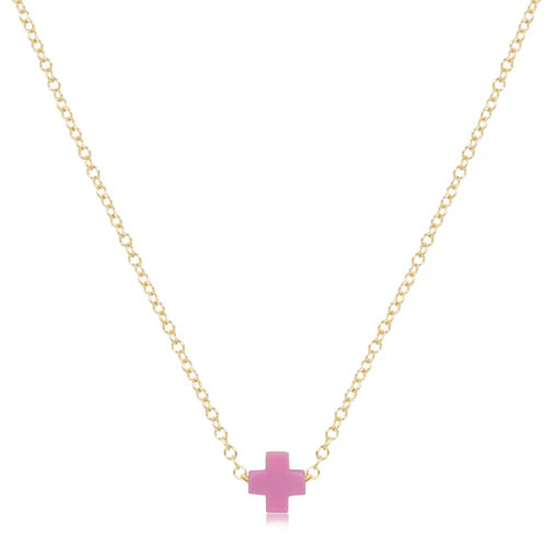 16" Necklace Gold - Signature Cross Small - Bright Pink