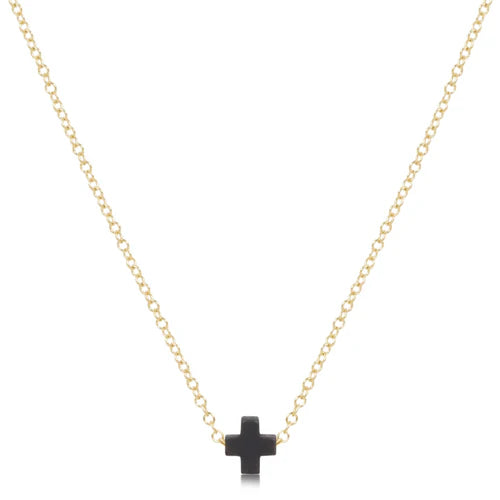16" Necklace Gold - Signature Cross Small - Charcoal