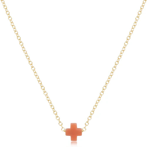 16" Necklace Gold - Signature Cross Small - Coral