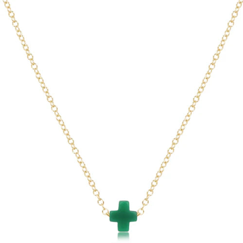 16" Necklace Gold - Signature Cross Small - Emerald