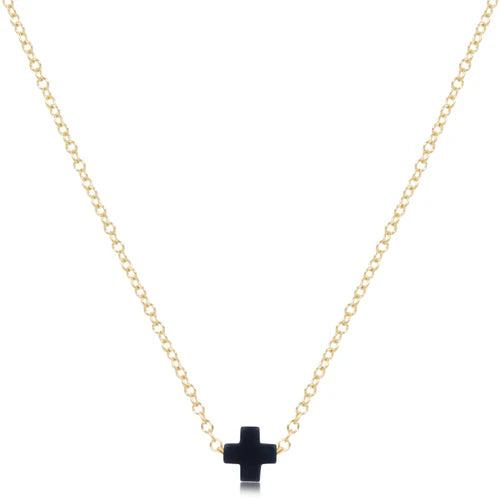 16" Necklace Gold - Signature Cross Small - Navy