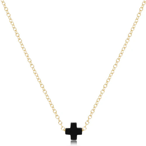 16" Necklace Gold - Signature Cross Small - Onyx