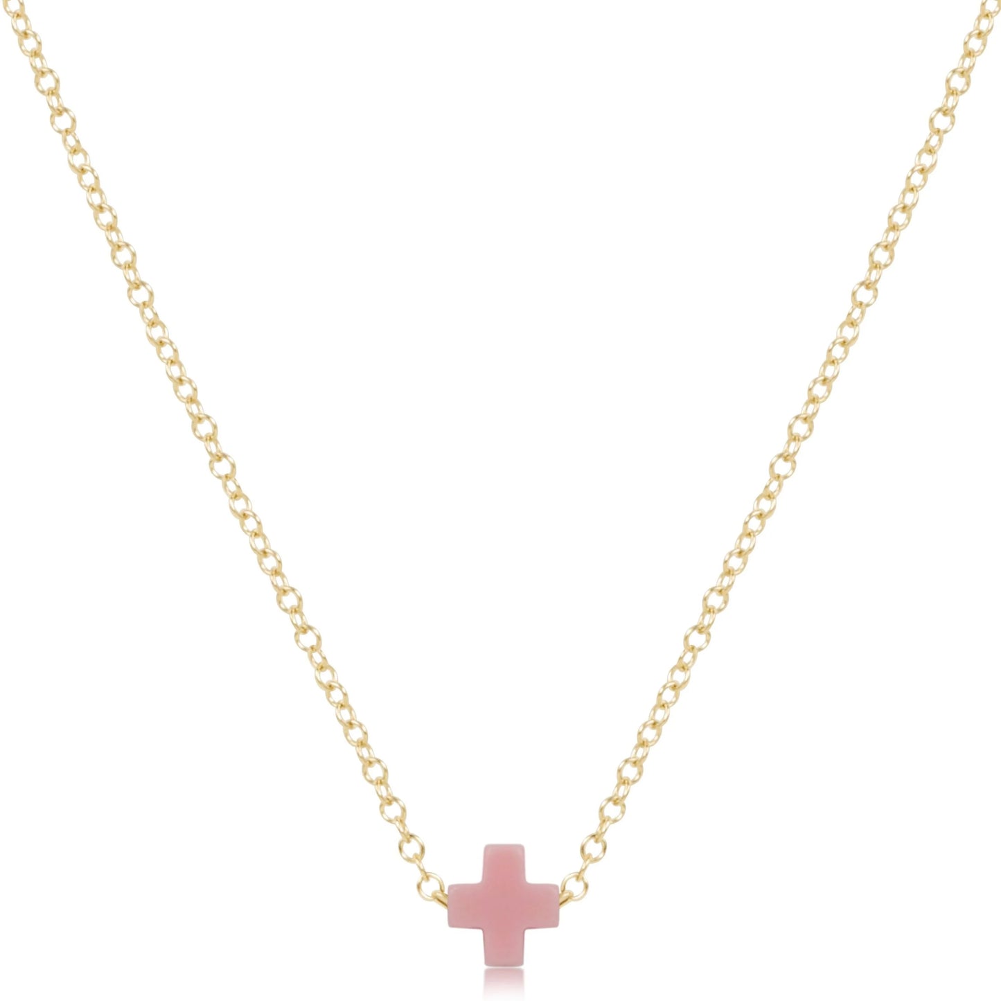16" Necklace Gold - Signature Cross Small - Pink