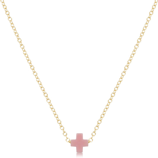 16" Necklace Gold - Signature Cross Small - Pink