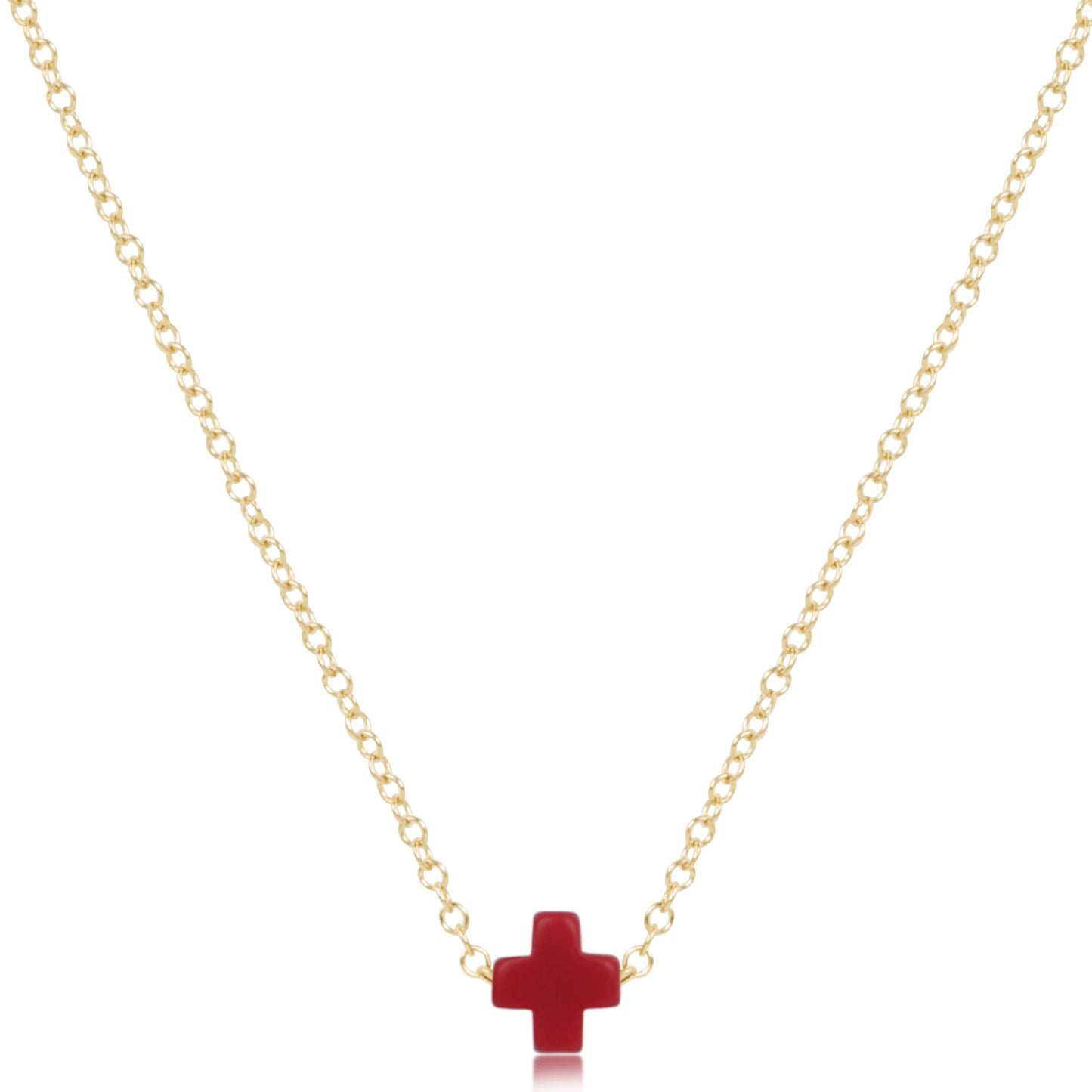 16" Necklace Gold - Signature Cross Small - Red