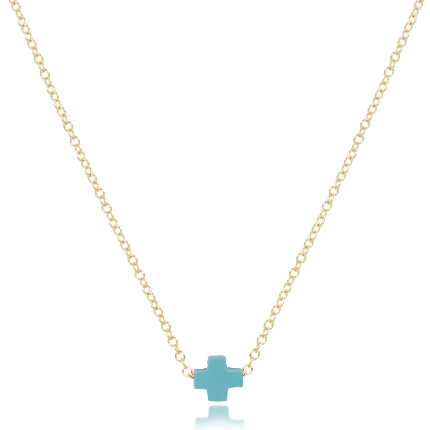 16" Necklace Gold - Signature Cross Small - Turquoise