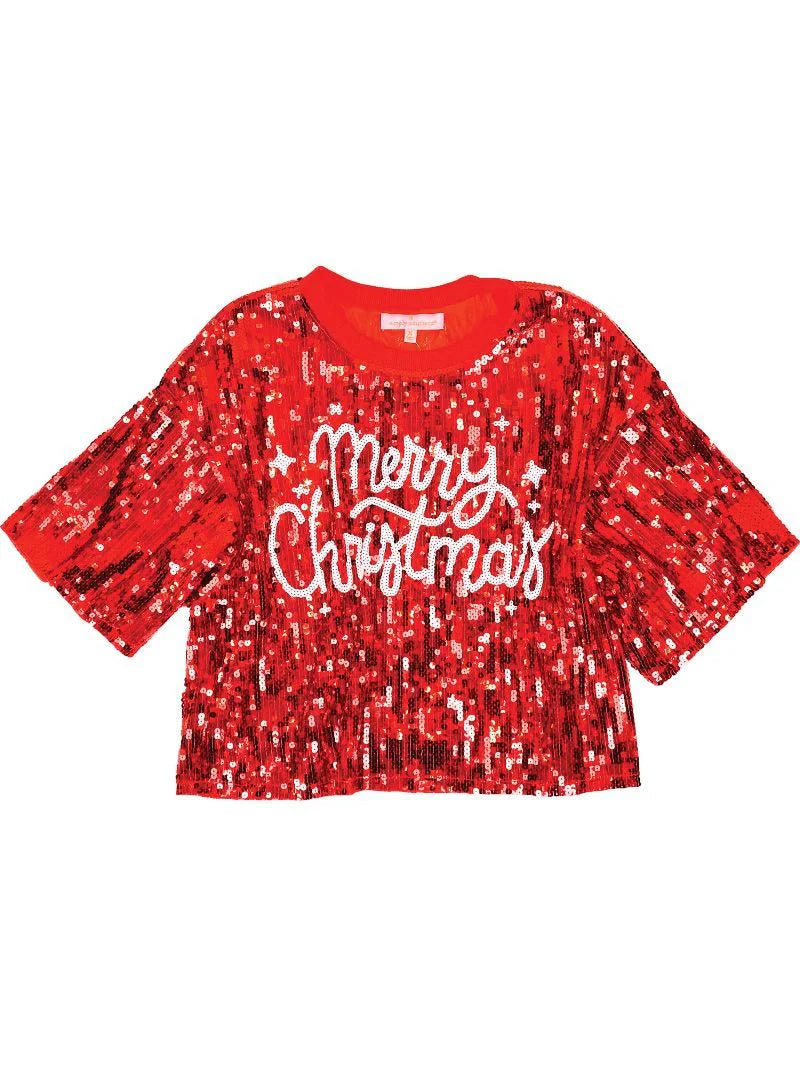 Sequin Merry Christmas Cropped Top